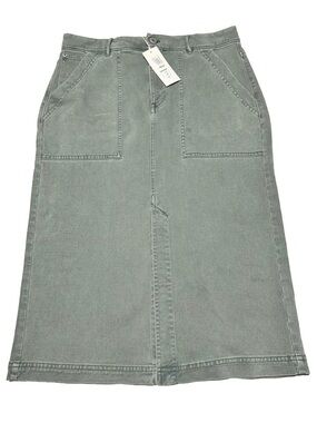 PER UNA Denim Midi Skirt Sage Green Utility Minimalist Normcore